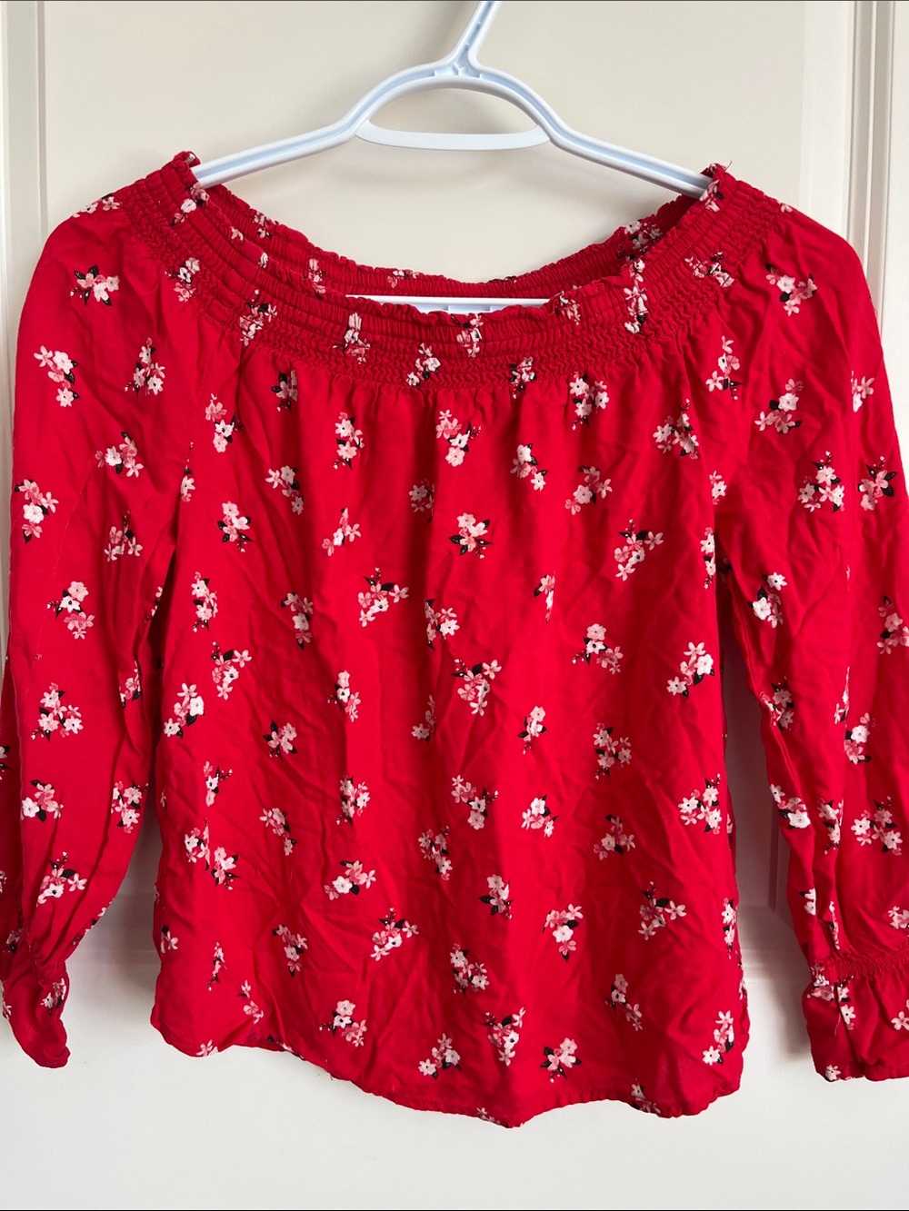 H&M Red Floral Off-the-Shoulder Blouse